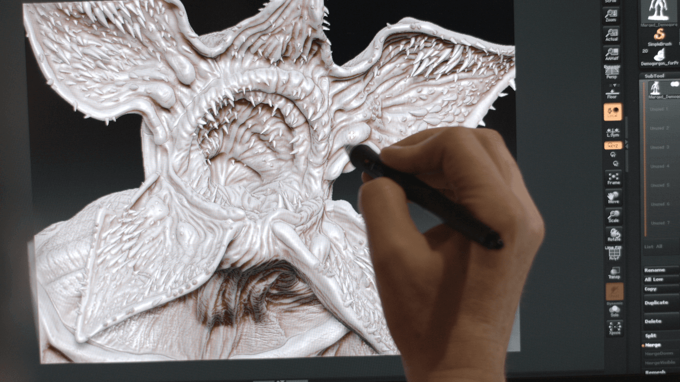 Aaron Sims Creative creando los recursos 3D digitales del monstruo de Stranger Things para su impresión 3D.