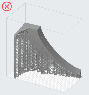 A long part with its heaviest features oriented away from the build platform