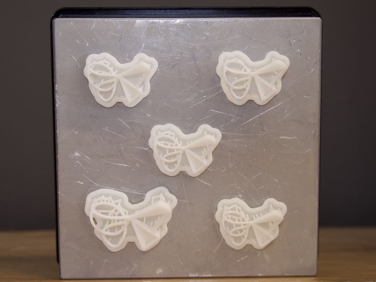 Top view of prints on the build platform.
