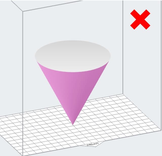 Orienting a cone so it expands symmetrically away from the build platform