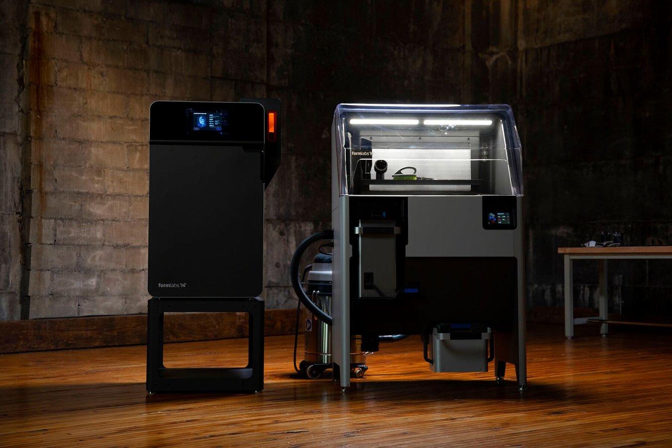 The Fuse 1+ 30W SLS 3D printer and the Fuse Sift all-in-one powder recovery station.