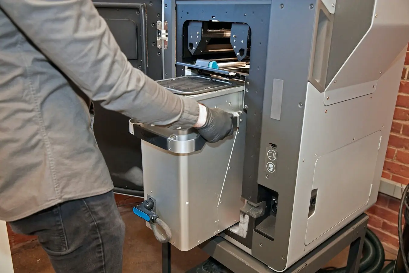 Fuse Series printers use a removable build chamber so you can run another print while a previous one is still cooling.