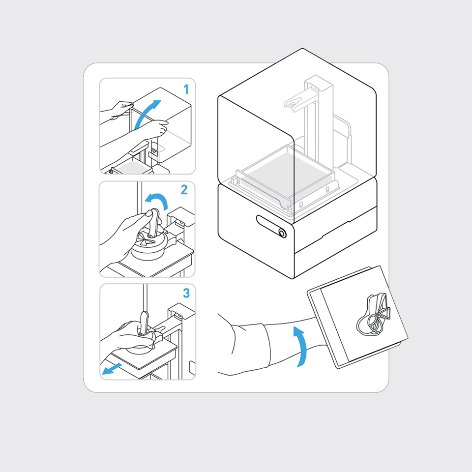 Step 1—Remove Build Platform: A simple lever allows you to remove your model from the Form 1+. 