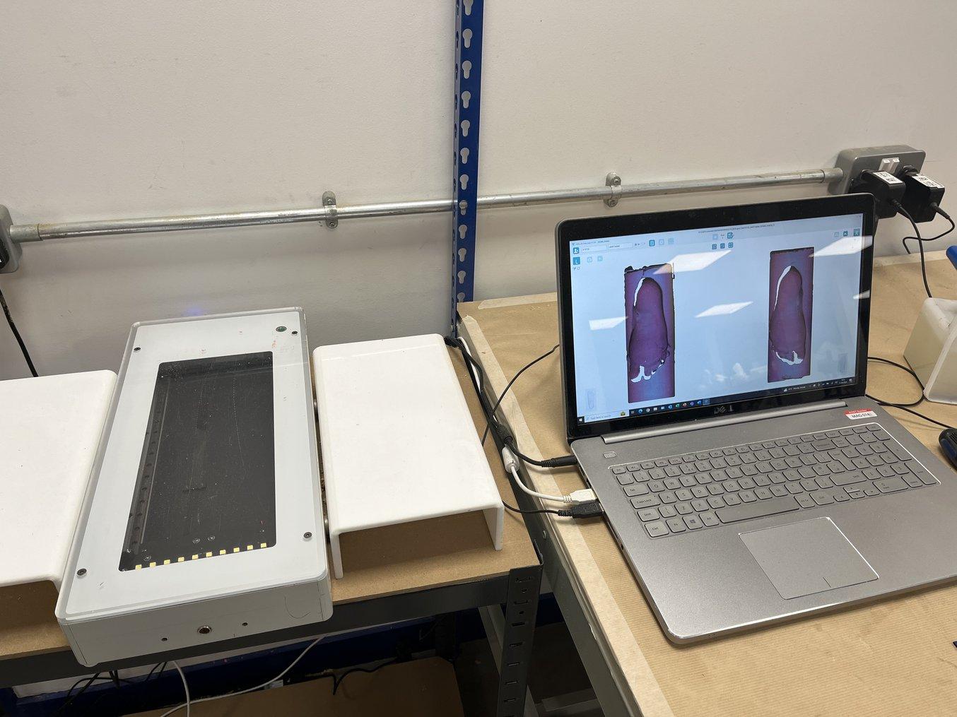 laptop and 3D scanner set up