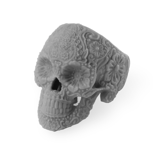 3d printed decorative skull printed in grey resin