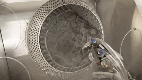 Media blasting SLS printed parts to remove Surface Armor.