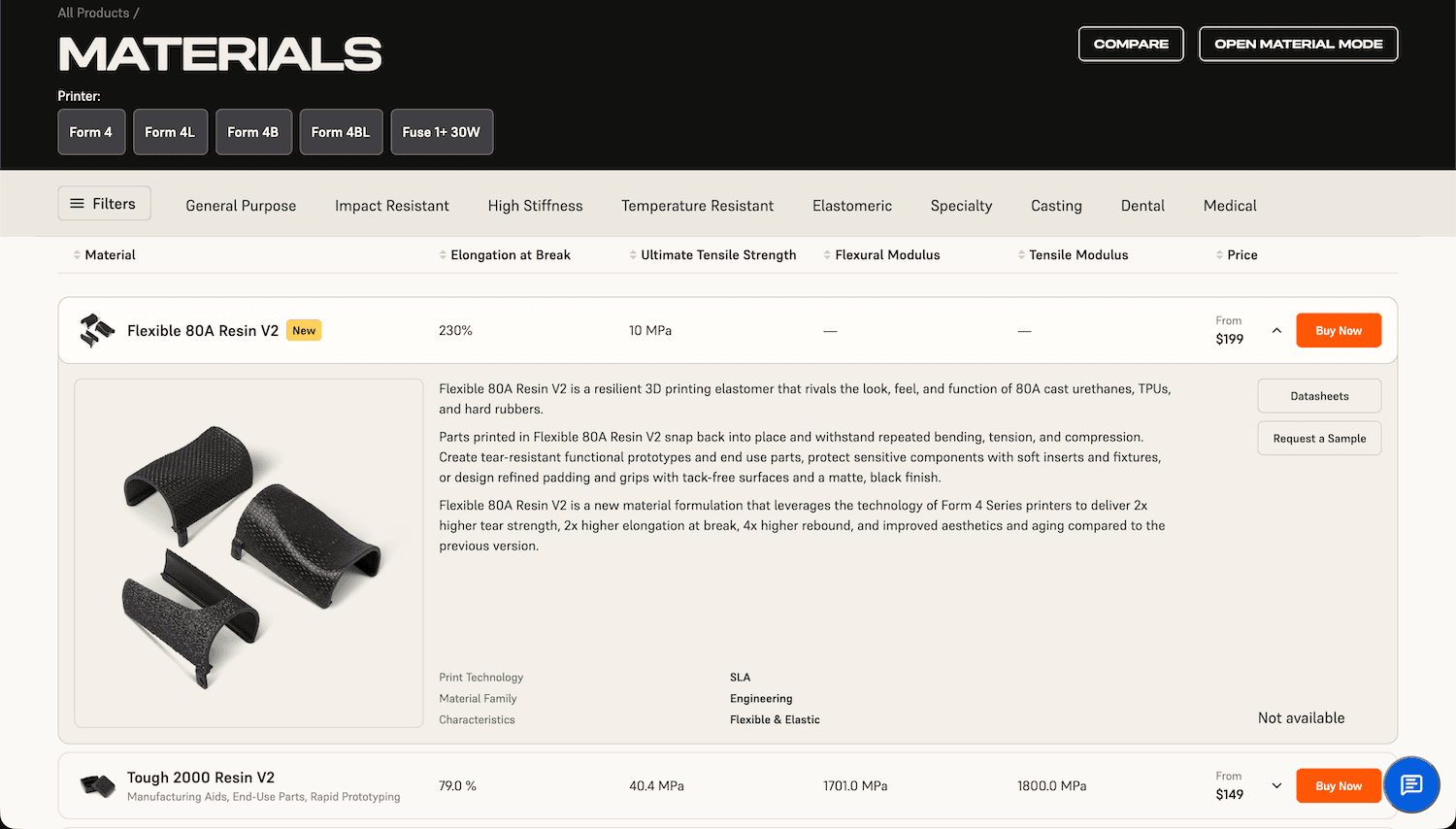 Formlabsストアで標準サンプルを注文する