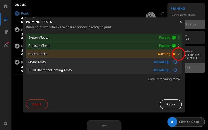 A Fuse 1+ 30W printer running preprint tests while priming