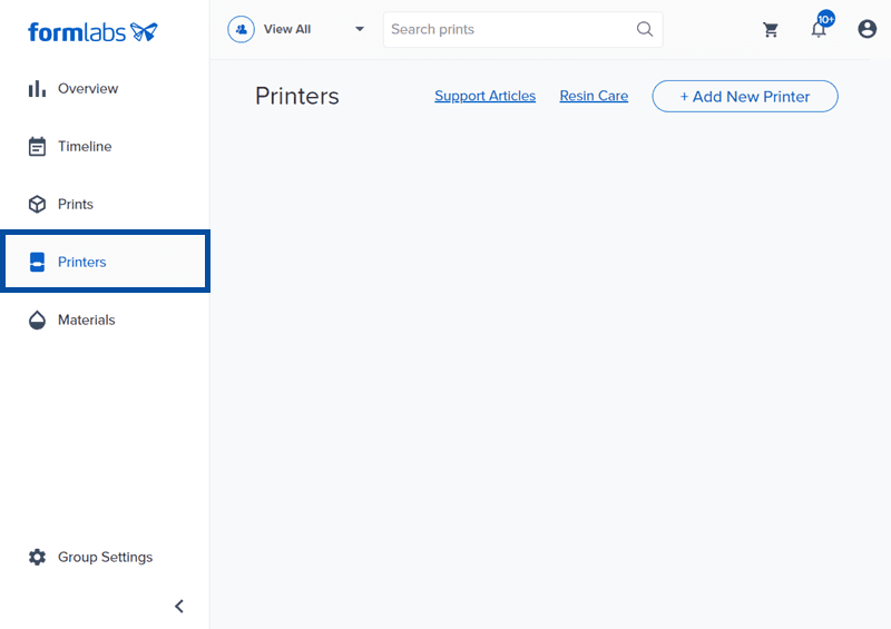 DashboardのPrinters(プリンタ)タブ