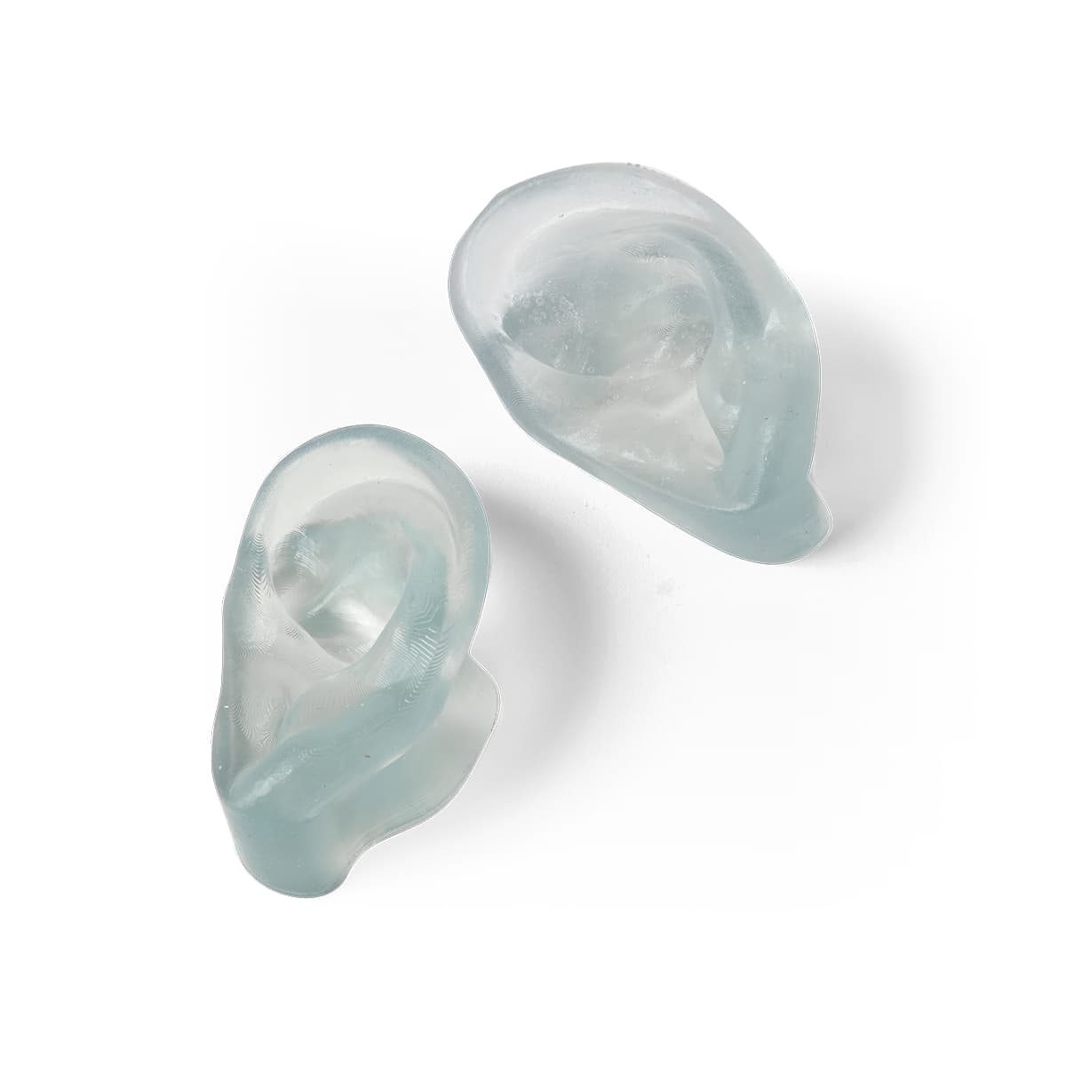 Two clear, 3D printed ears