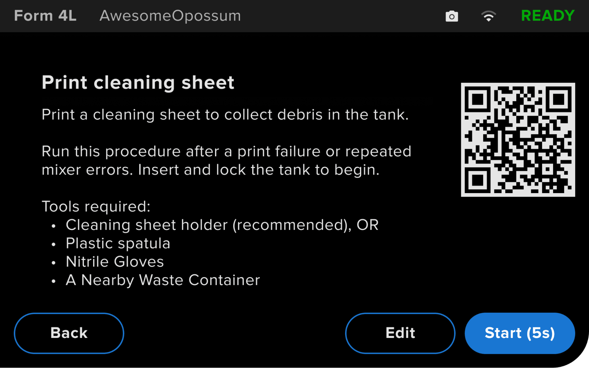 Setting a custom cleaning sheet print time