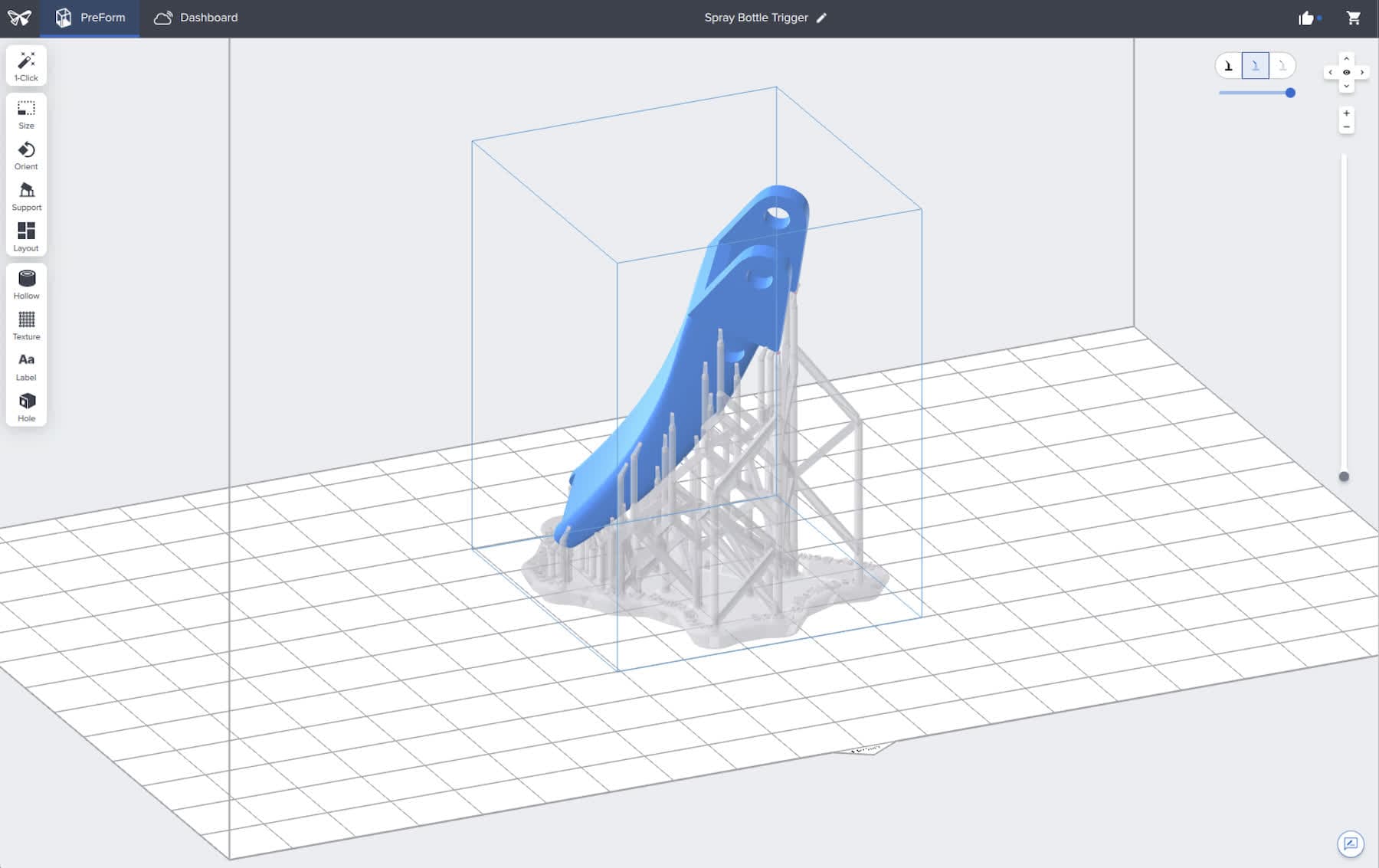 Transparent support structure with maximum opacity