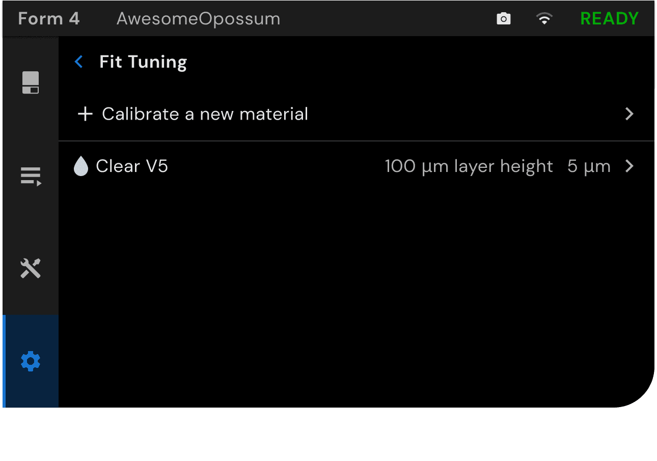 Fit tuning test screen.