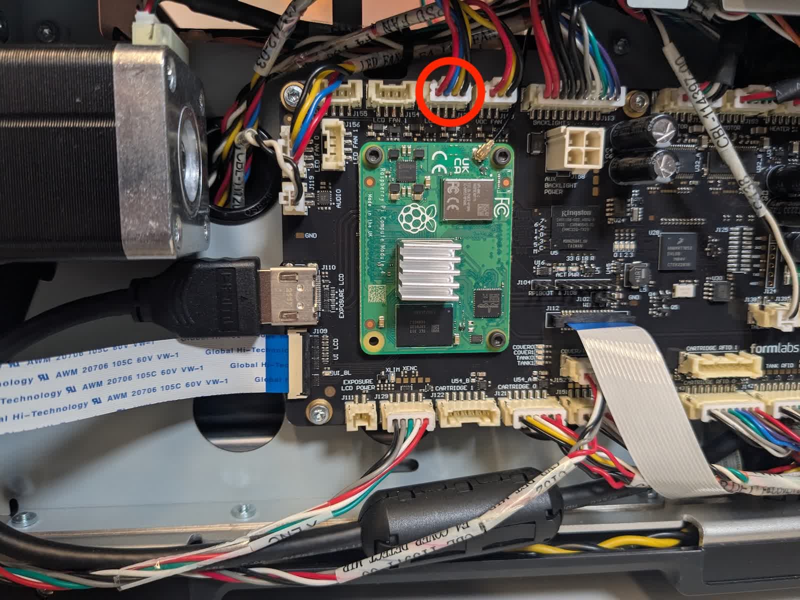 Light Processing Unit fan cable on a Form 4 generation printer