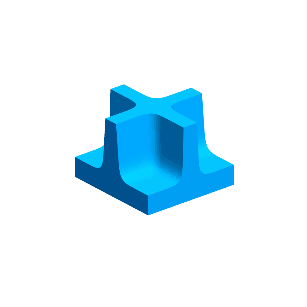 graphic demonstrating a supporting structure. A flat, horizontal base has several vertical extrusions with no voids between the base and upper solids