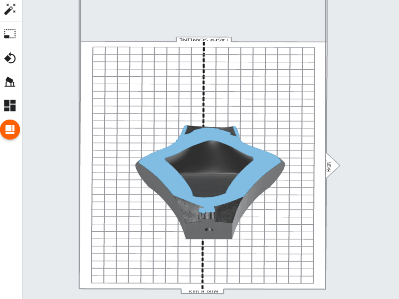 The Slicer tool is being used on a model within PreForm to display the hollow inside.