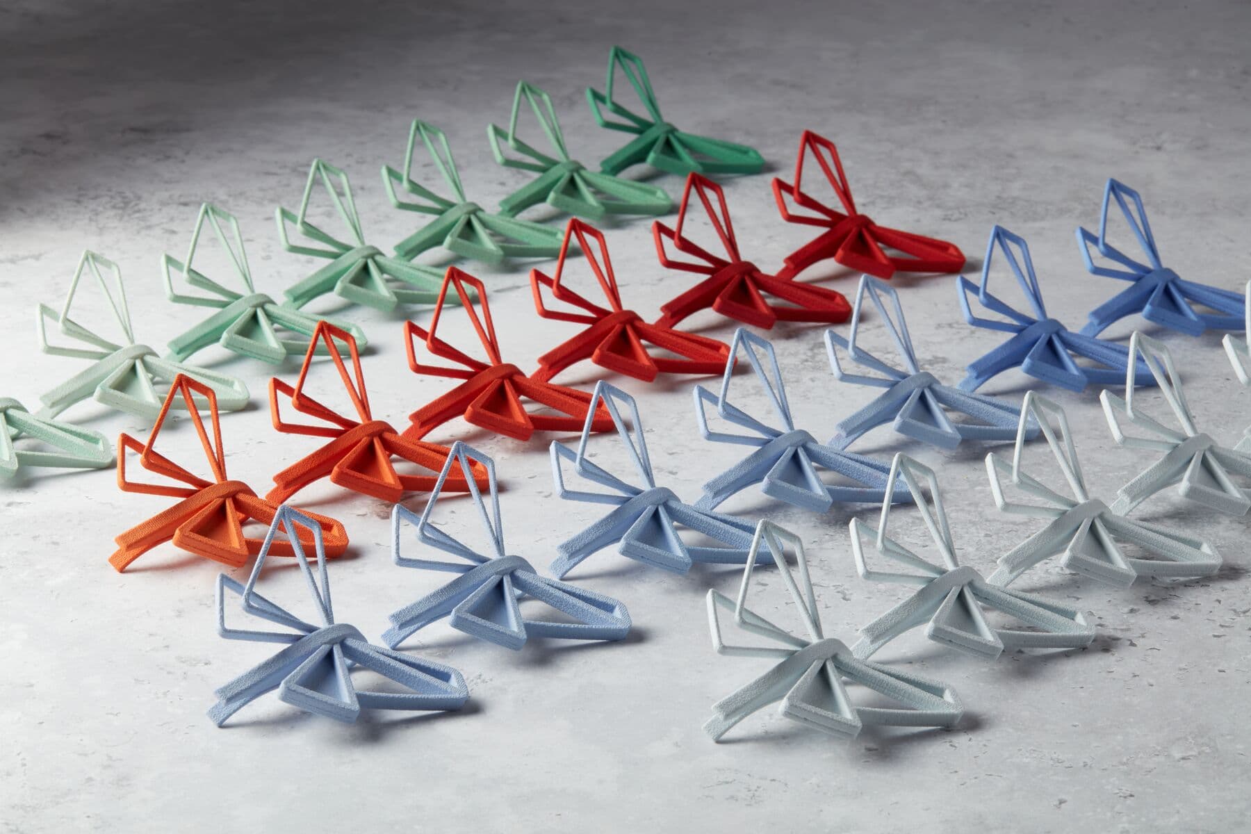 A collection of parts 3D printed in Nylon 12 White Powder