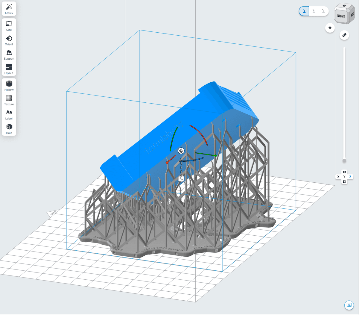 Example of part supported using Supports V2 in PreForm