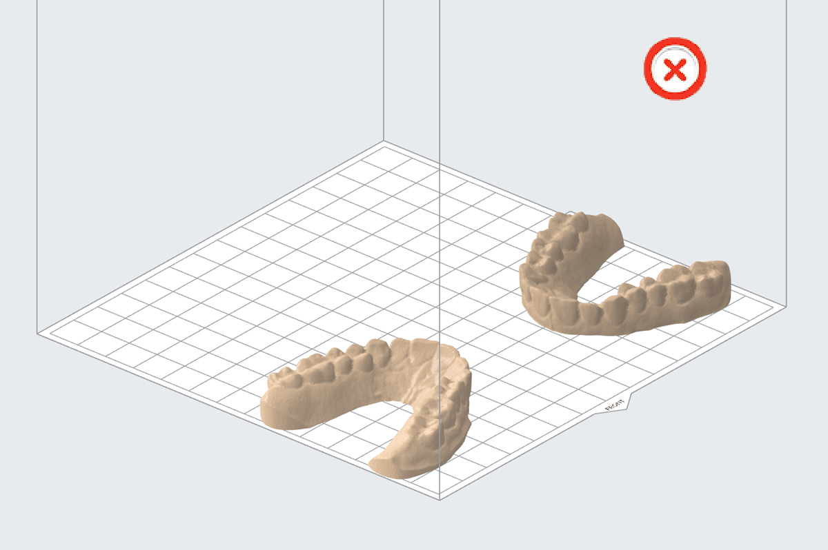 Models oriented at the edges of the build scene in PreForm
