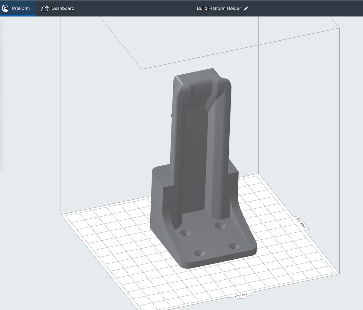 PreFormに表示されているForm 3ビルドプラットフォームマウントモデル