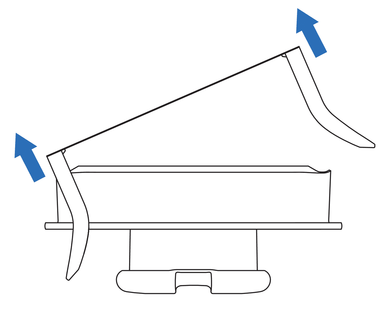 Pushing up on paddles to disengage print surface