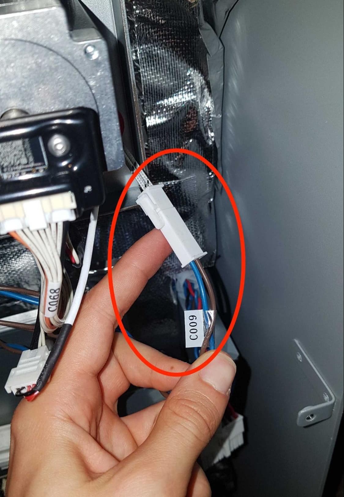 Remove the build chamber socket & cable harness