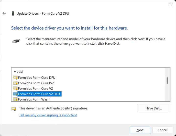 Updating Form Wash or Form Cure drivers on Windows