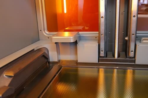 The LevelSense board on the Form 4L/4BL is located on the left side of the printer and points directly down into the resin tank.