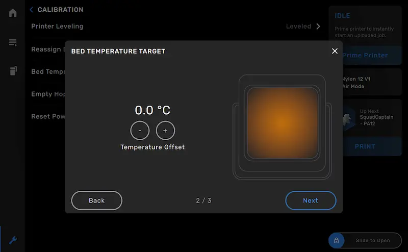 Adjusting the Bed Temperature Target on a Fuse 1+ 30W printer