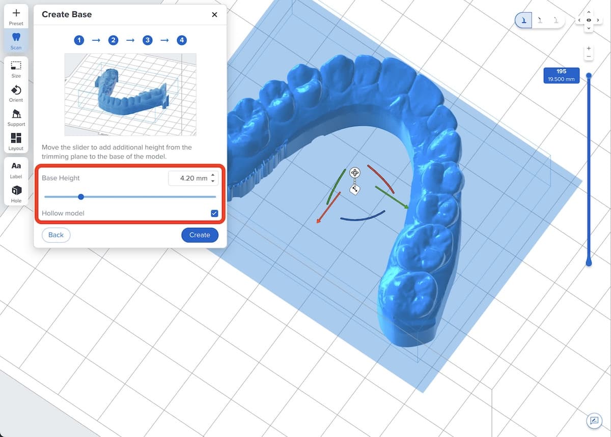 Adding a base and hollowing a model