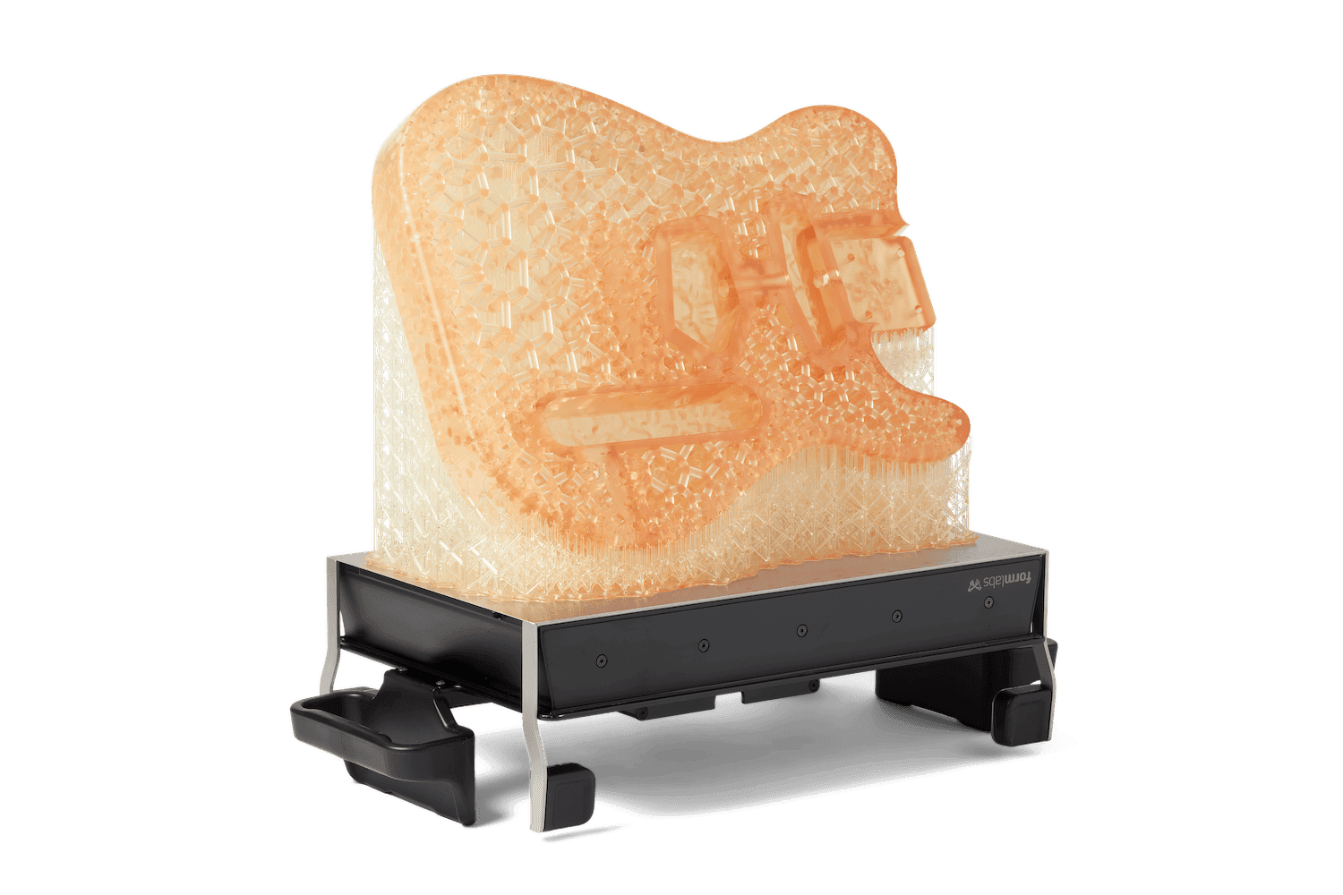 3D printed Telecaster guitar body on a Form 3L Build Platform 2L