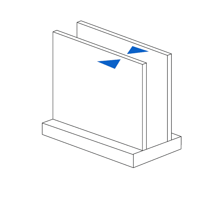 Diagram with arrows pointing to unsupported wall