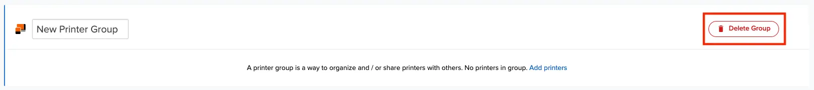Printer Groupの"Delete Group"ボタン