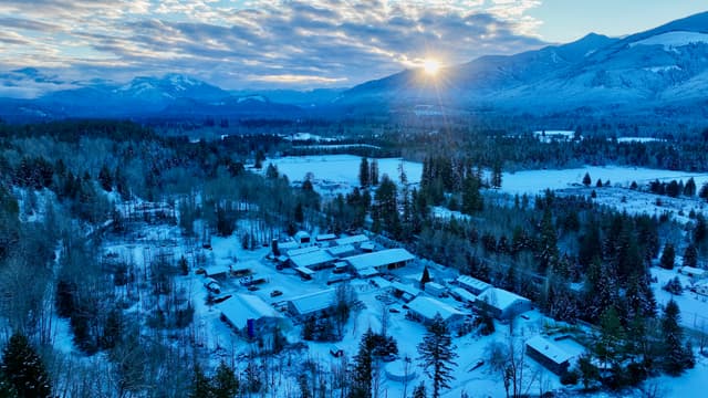 a snowy mountain town