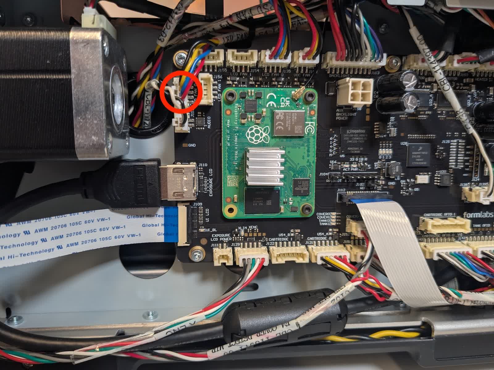 Backlight Unit fan cable on a Form 4 generation printer
