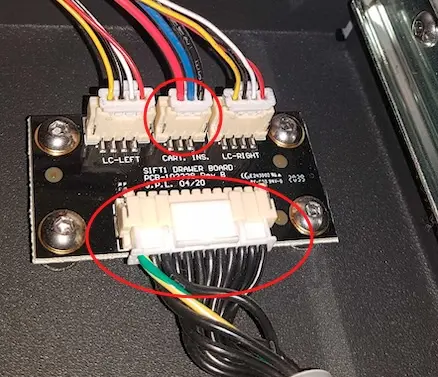 Cables to reseat when troubleshooting the Cartridge Not Present error message on a Fuse Sift