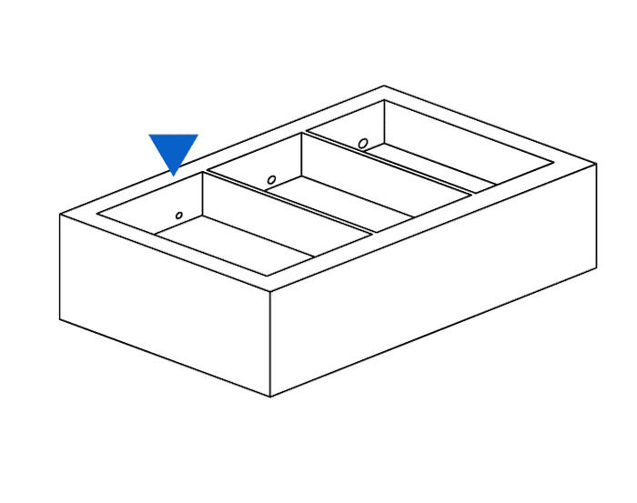 Diagram showing drain holes with different diameters
