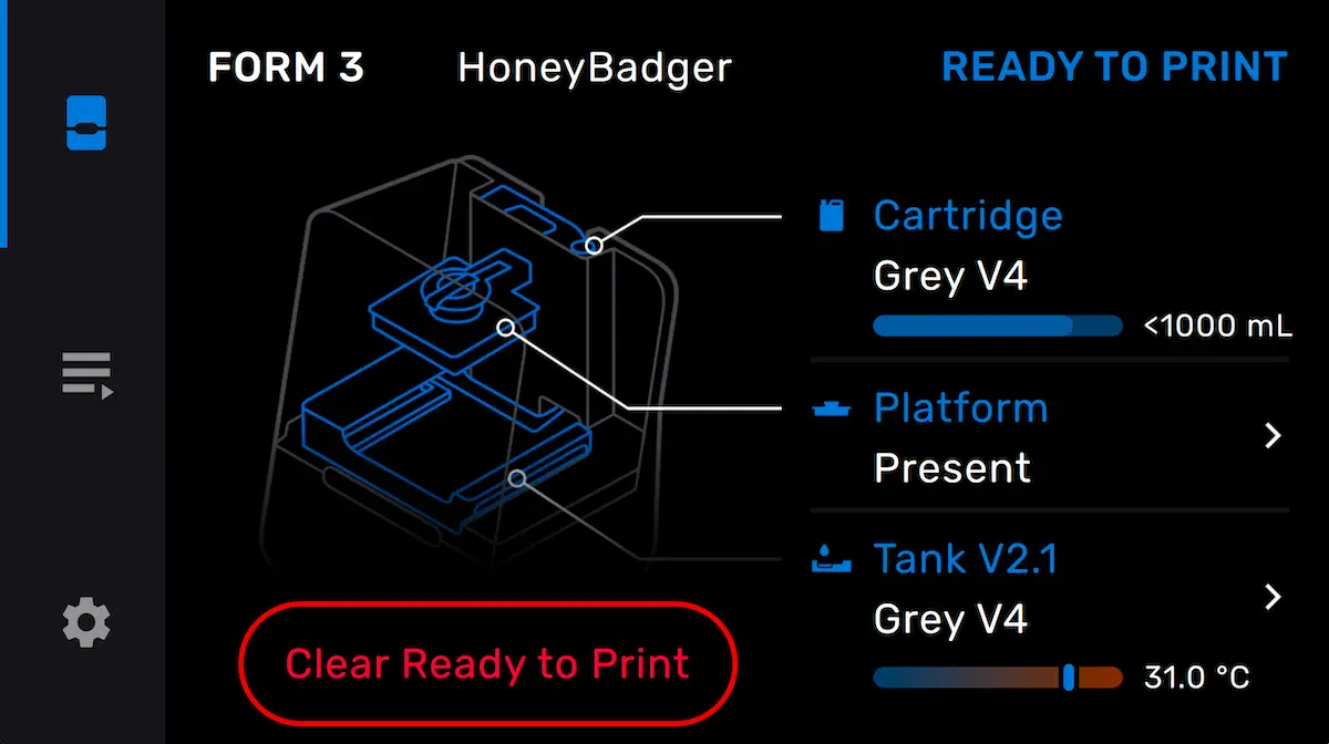 Form 3 showing Clear Ready to Print button