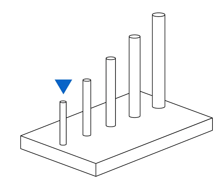 Diagram showing a base with cylinders sticking up