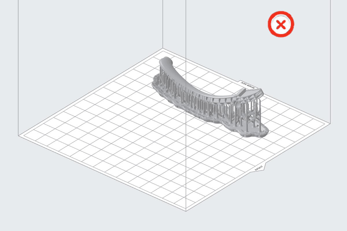 Model oriented in PreForm with the long axis perpendicular to the front of the build platform.