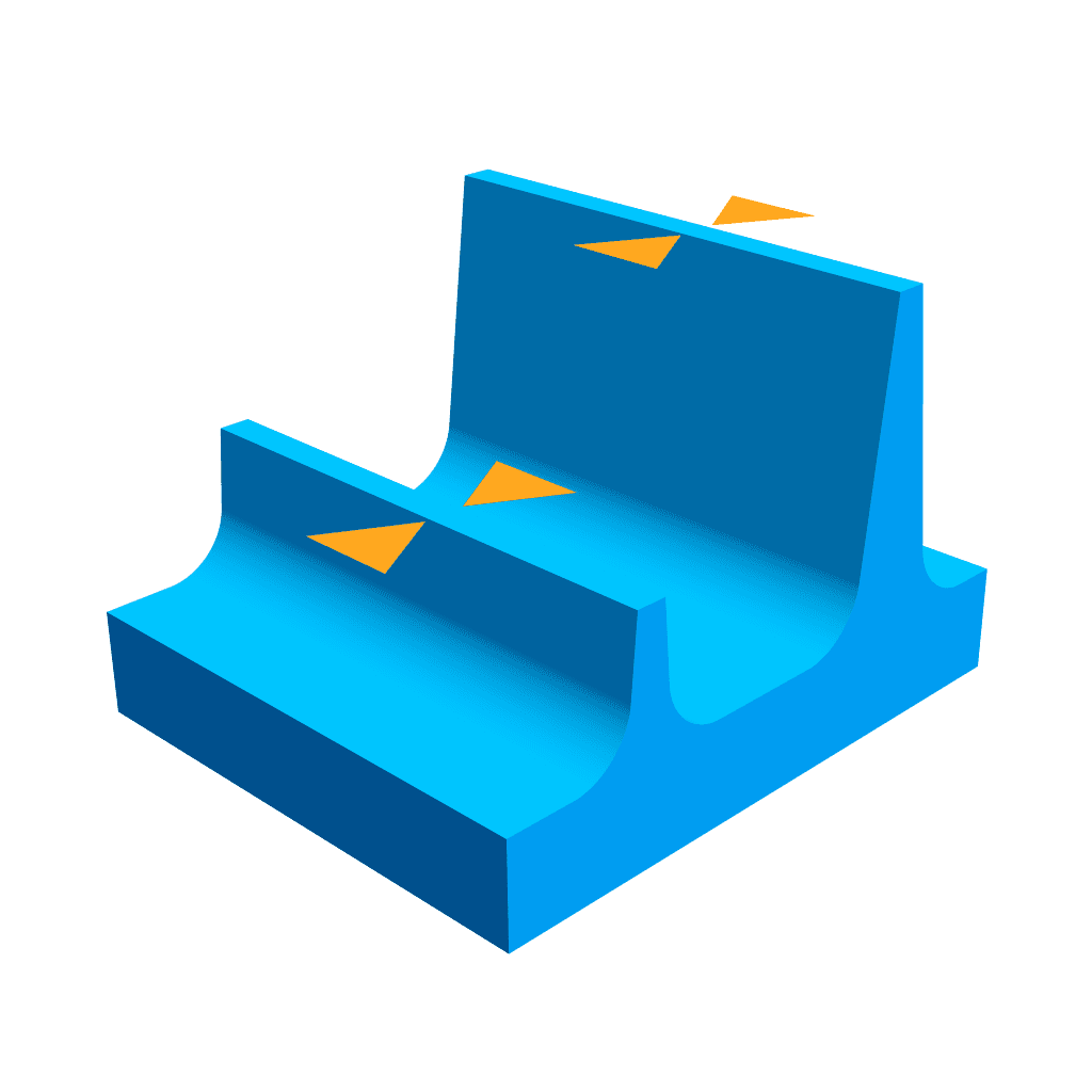 graphic demonstrating the thickness of two vertical walls extruded from a flat, square base