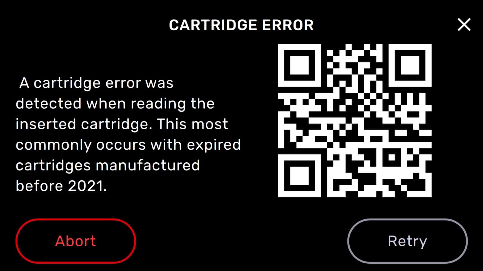 Message Cartridge Error (Erreur liée à la cartouche) sur une imprimante de génération Form 3 ou Form 3L