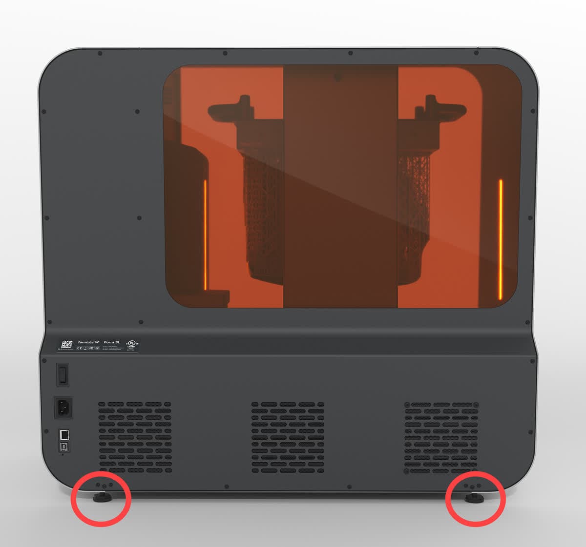 Rear leveling feet on the Form 3L