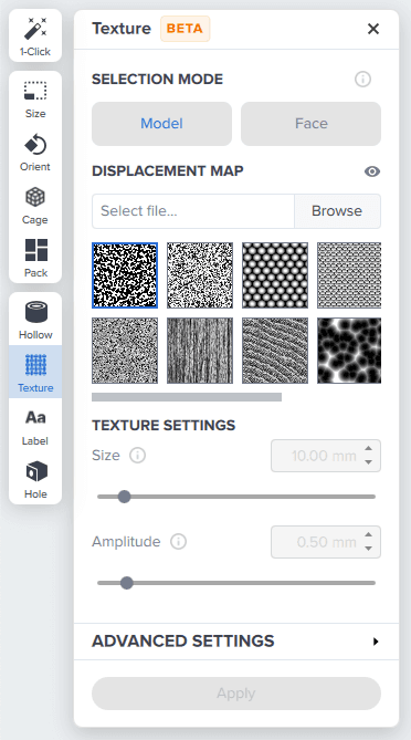 PreForm Texture menu