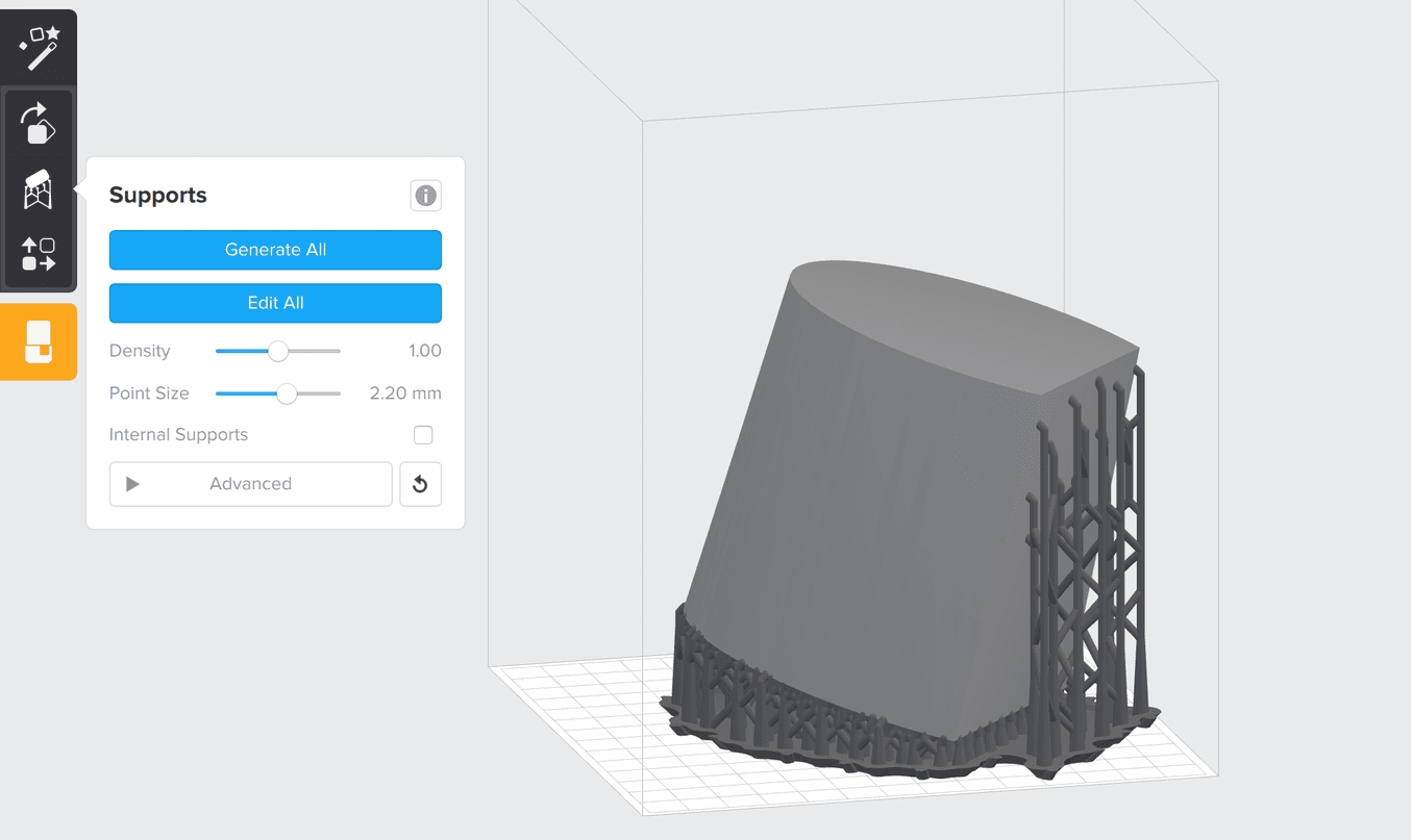 Model of a heel in PreForm illustrating proper touch point size and density