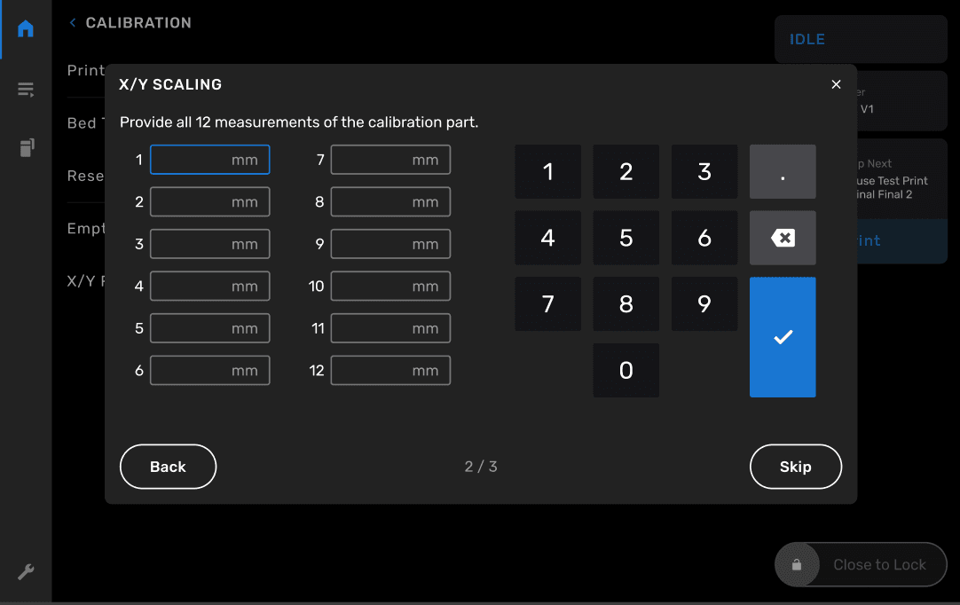 X/Y Scaling printer calibration screen