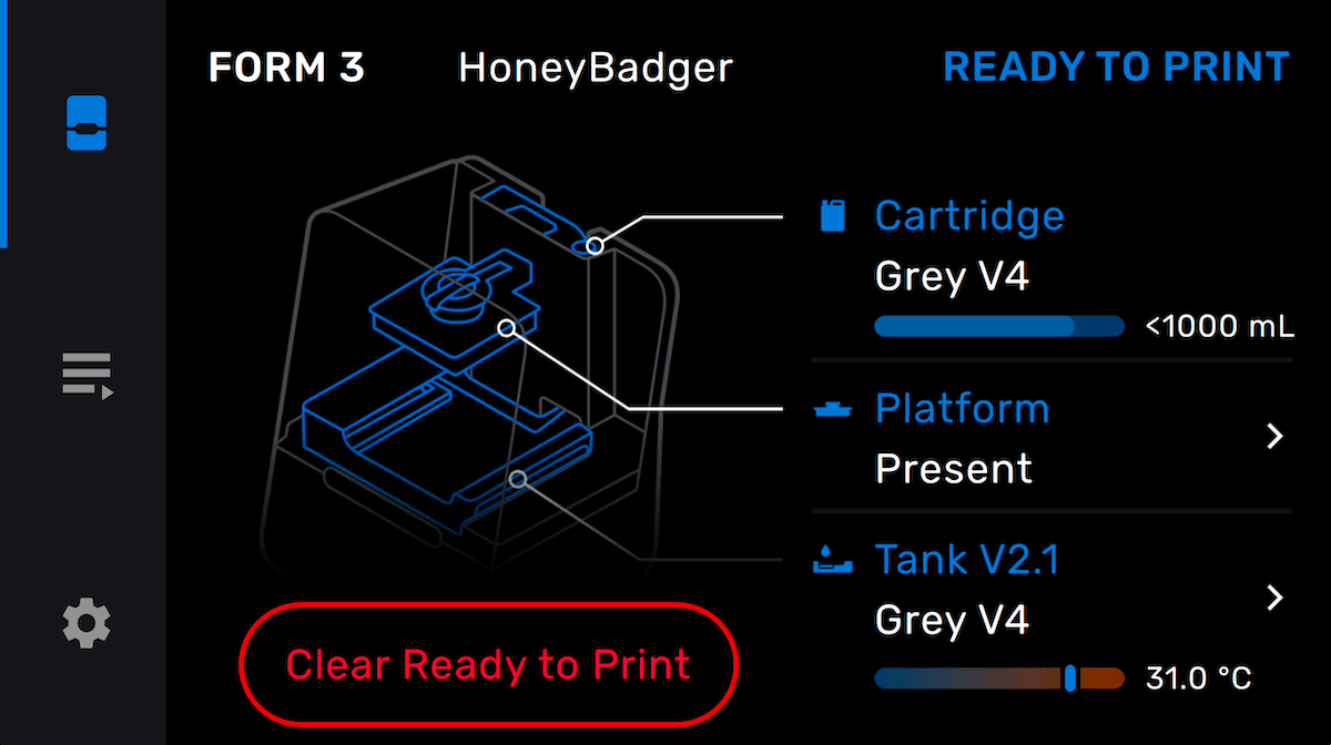 Form 3 showing Clear Ready to Print button