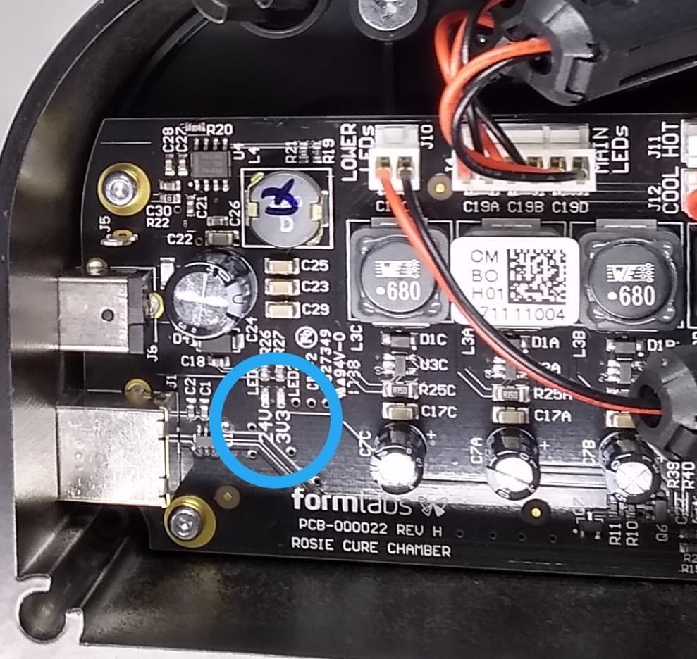Status LED location on a Form Cure rev. H motherboard