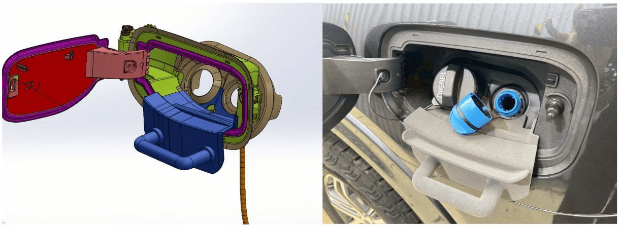 This DEF / AdBlue Filler Neck is a spill protector to catch drips from the container nozzle during refilling, preventing paint damage caused by DEF.