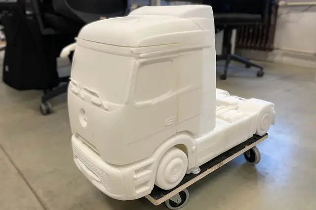 White 3D printed model of a truck
